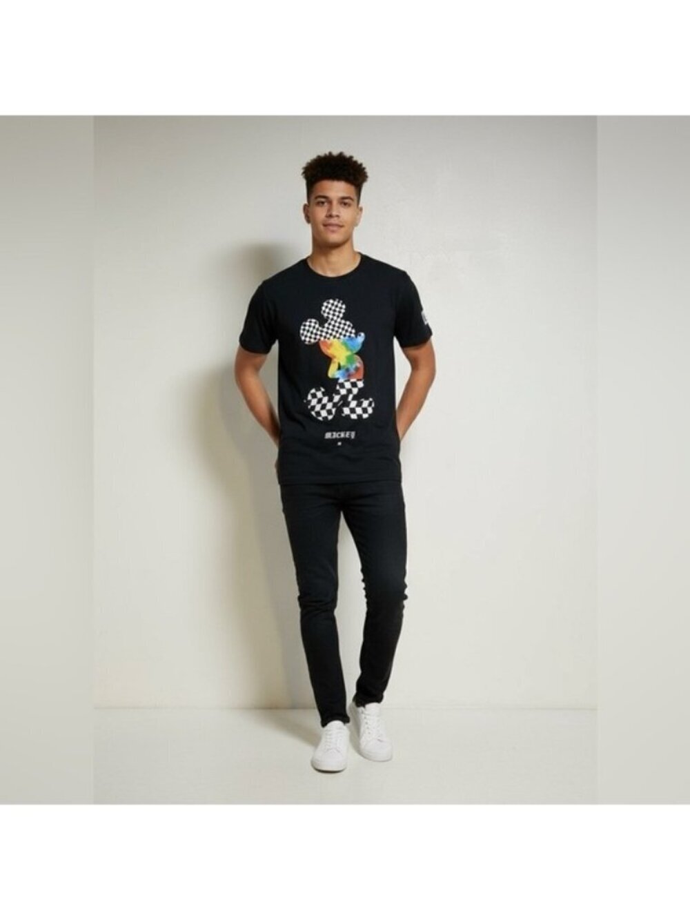 Disney x NEFF Mickey Mouse Checker Print Graphic Tee Black Size XL